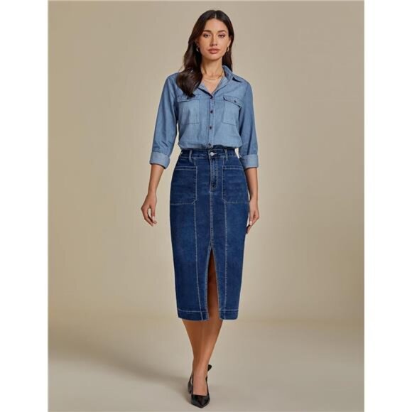 Jean Skirts Denim Trendy Stretchy Deep Blue - Picture 5 of 7